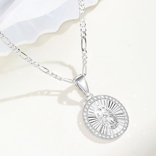 Virgin Mary Necklace Round Zirconia