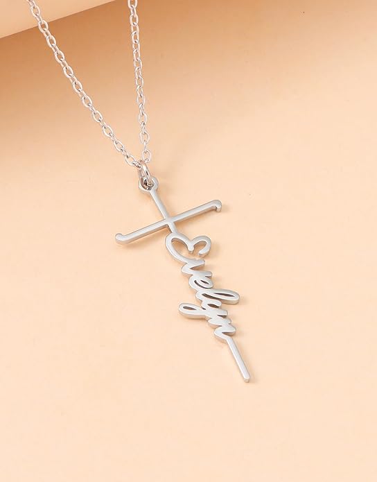 Custom Name Cross Necklace for Women