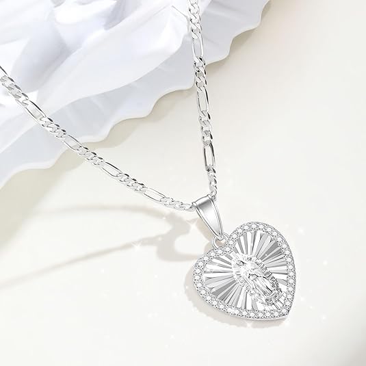 Virgin Mary Necklace Heart Zirconia