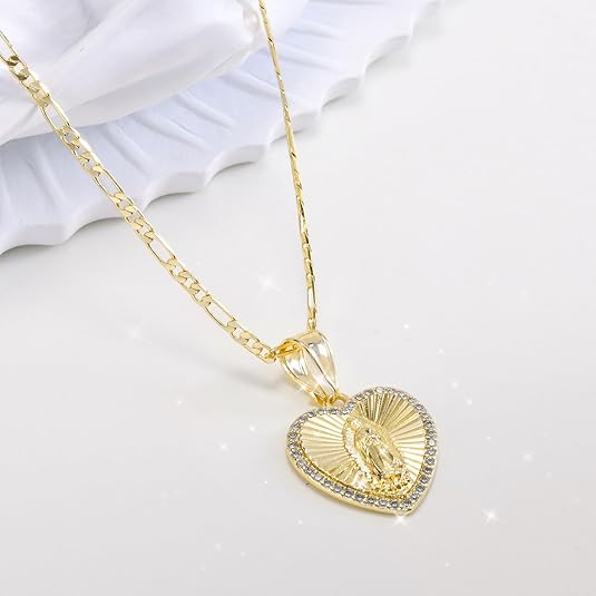 Virgin Mary Necklace Heart Zirconia