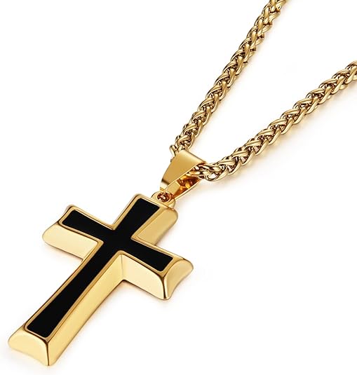 Cross Pendant Necklace with Wheat Chain