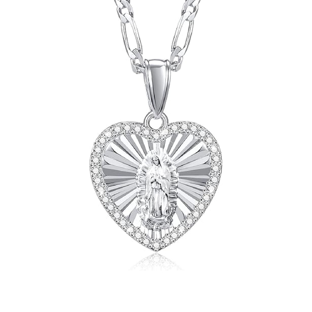 Virgin Mary Necklace Heart Zirconia