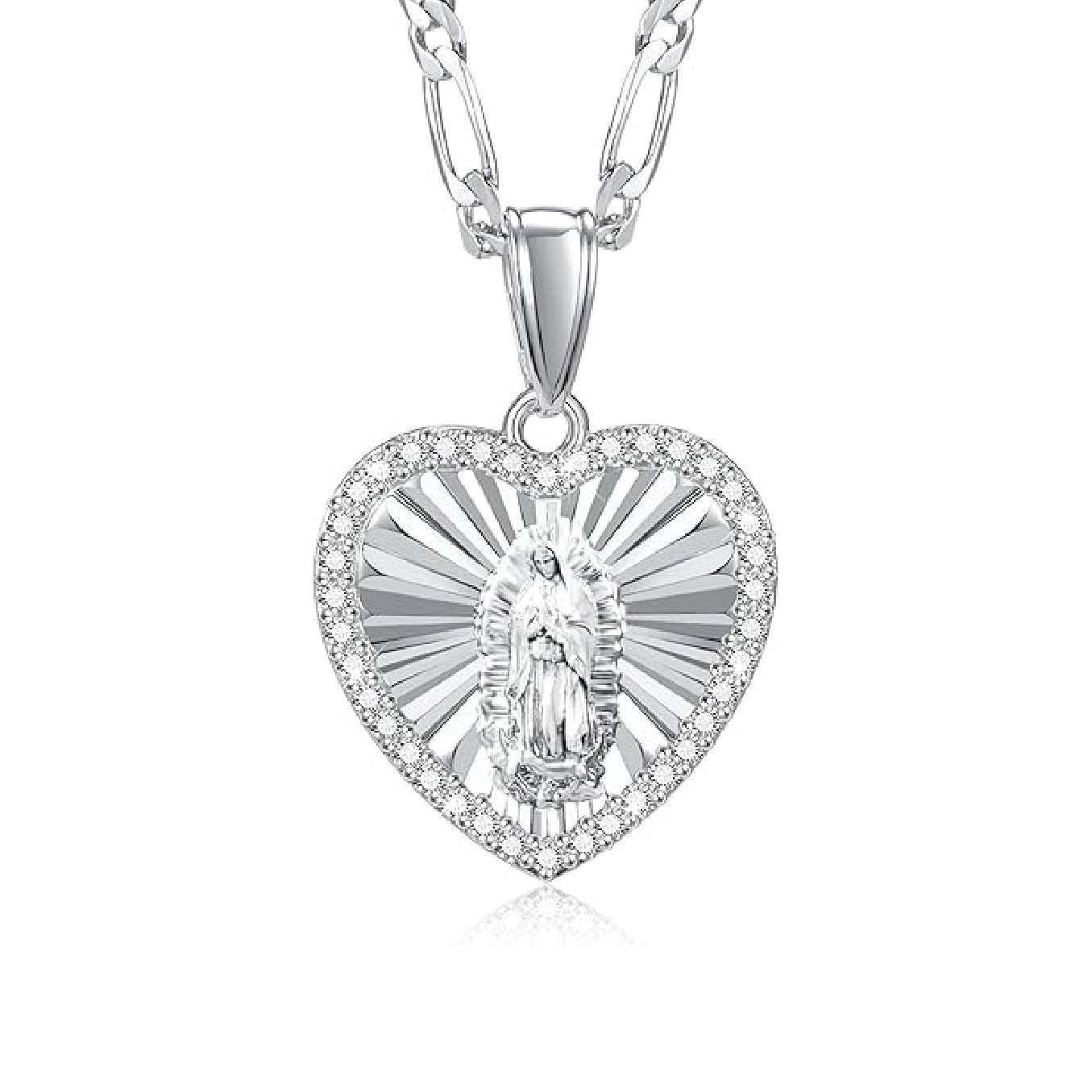 Virgin Mary Necklace Heart Zirconia
