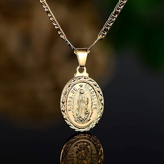 Chain Necklace With Virgin Mary Guadalupe Charm Pendant