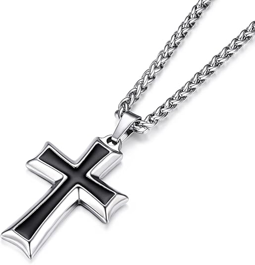 Cross Pendant Necklace with Wheat Chain