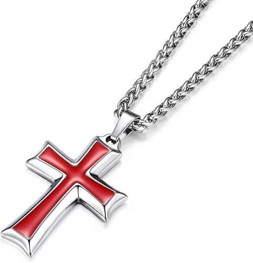 Cross Pendant Necklace with Wheat Chain