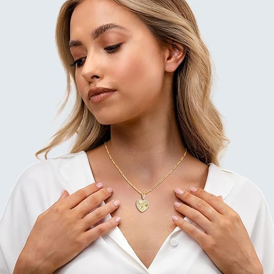 Virgin Mary Necklace Heart Zirconia