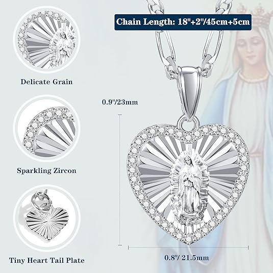 Virgin Mary Necklace Heart Zirconia