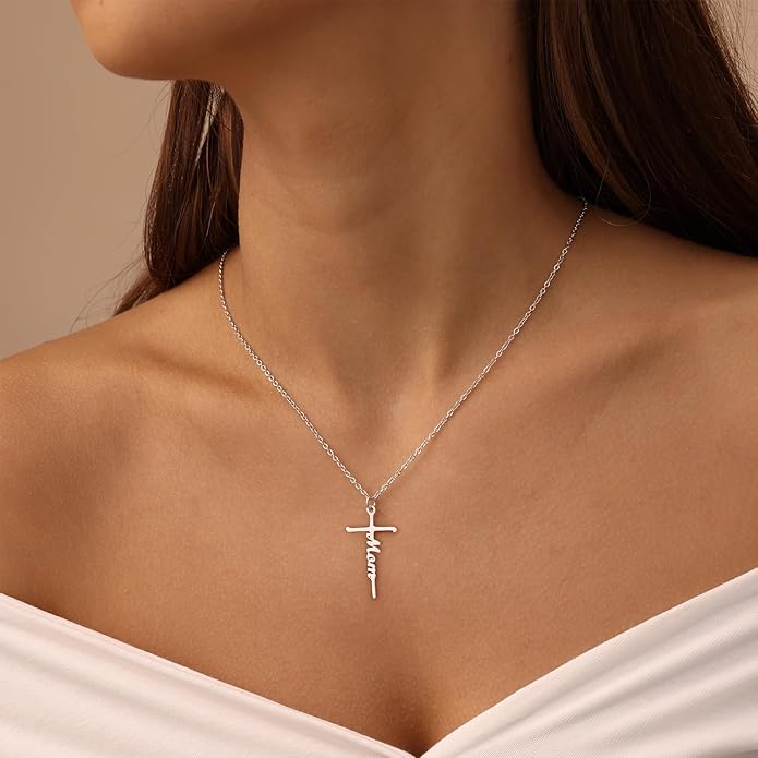 Custom Name Cross Necklace for Women