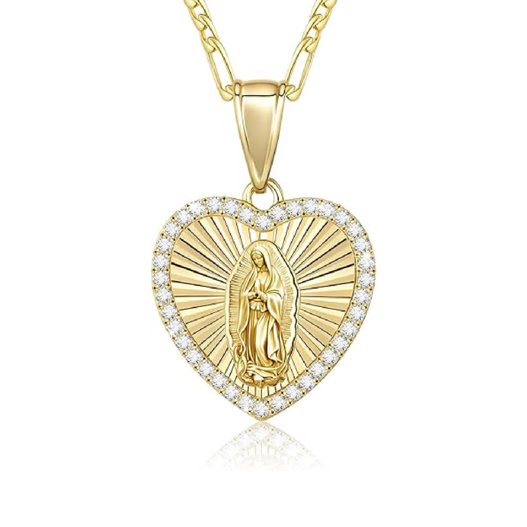 Virgin Mary Necklace Heart Zirconia