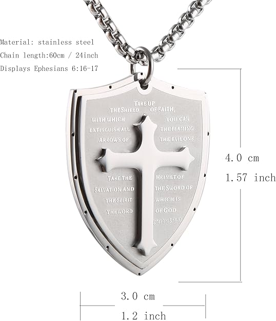 Shield Armor of God Ephesians 6:16-17, Faith Cross S Pendant Necklace