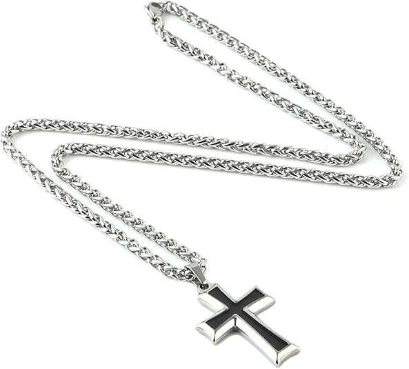 Cross Pendant Necklace with Wheat Chain