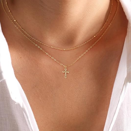 2 Layered Bead+Vintage Cross