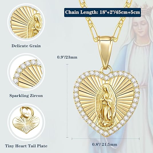 Virgin Mary Necklace Heart Zirconia