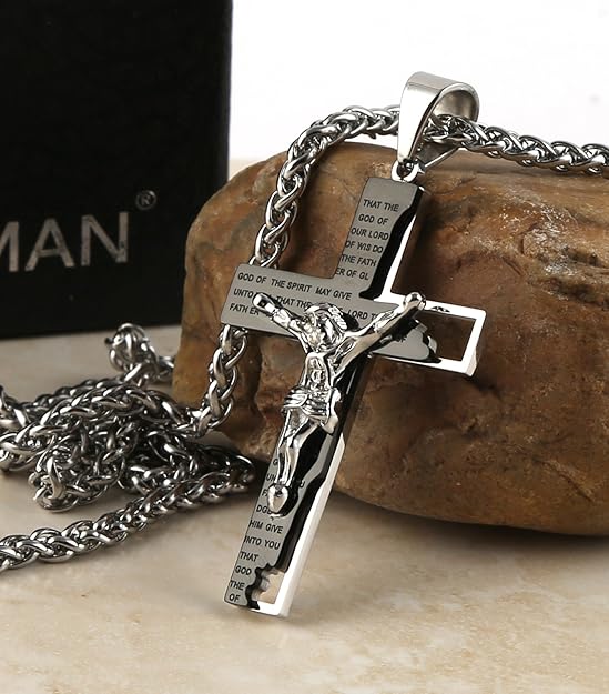 Cross Crucifix Bible Prayer Pendant Necklace