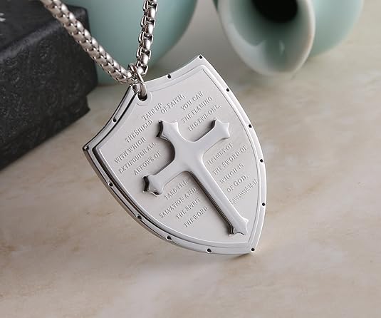 Shield Armor of God Ephesians 6:16-17, Faith Cross S Pendant Necklace