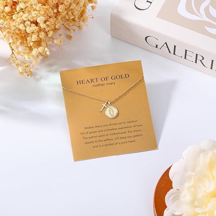 Golden Necklace for Women Virgin Mary Angel