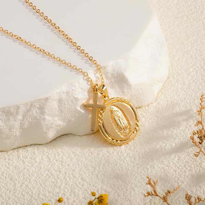 Golden Necklace for Women Virgin Mary Angel