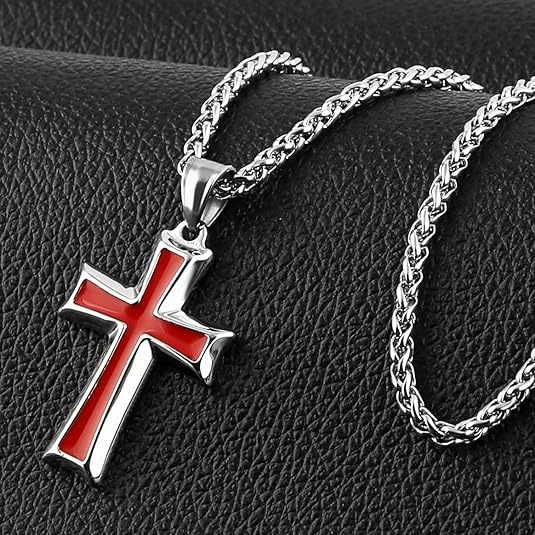 Cross Pendant Necklace with Wheat Chain