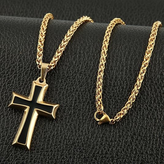 Cross Pendant Necklace with Wheat Chain