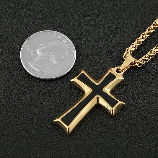 Cross Pendant Necklace with Wheat Chain