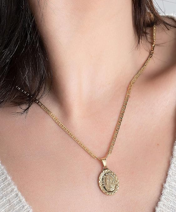 Chain Necklace With Virgin Mary Guadalupe Charm Pendant