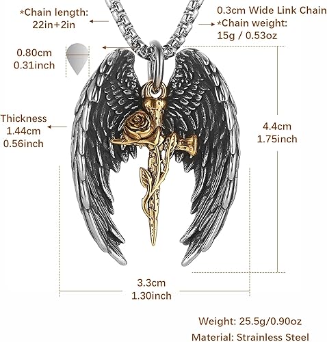 Wings Rose Cross Necklace