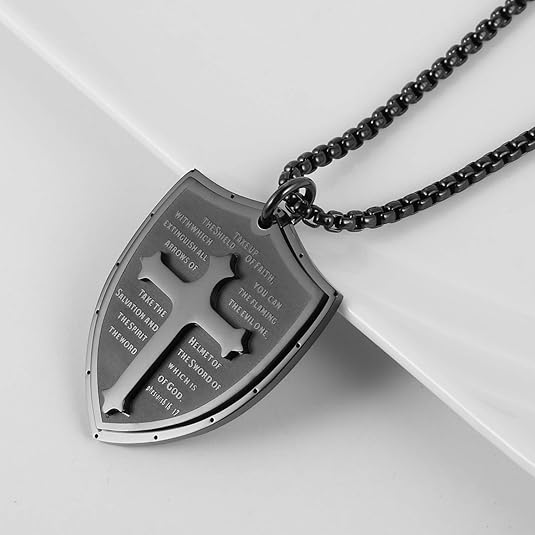 Shield Armor of God Ephesians 6:16-17, Faith Cross S Pendant Necklace