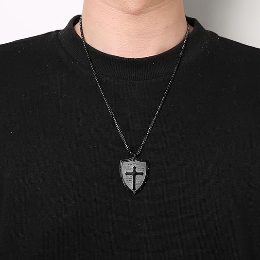 Shield Armor of God Ephesians 6:16-17, Faith Cross S Pendant Necklace