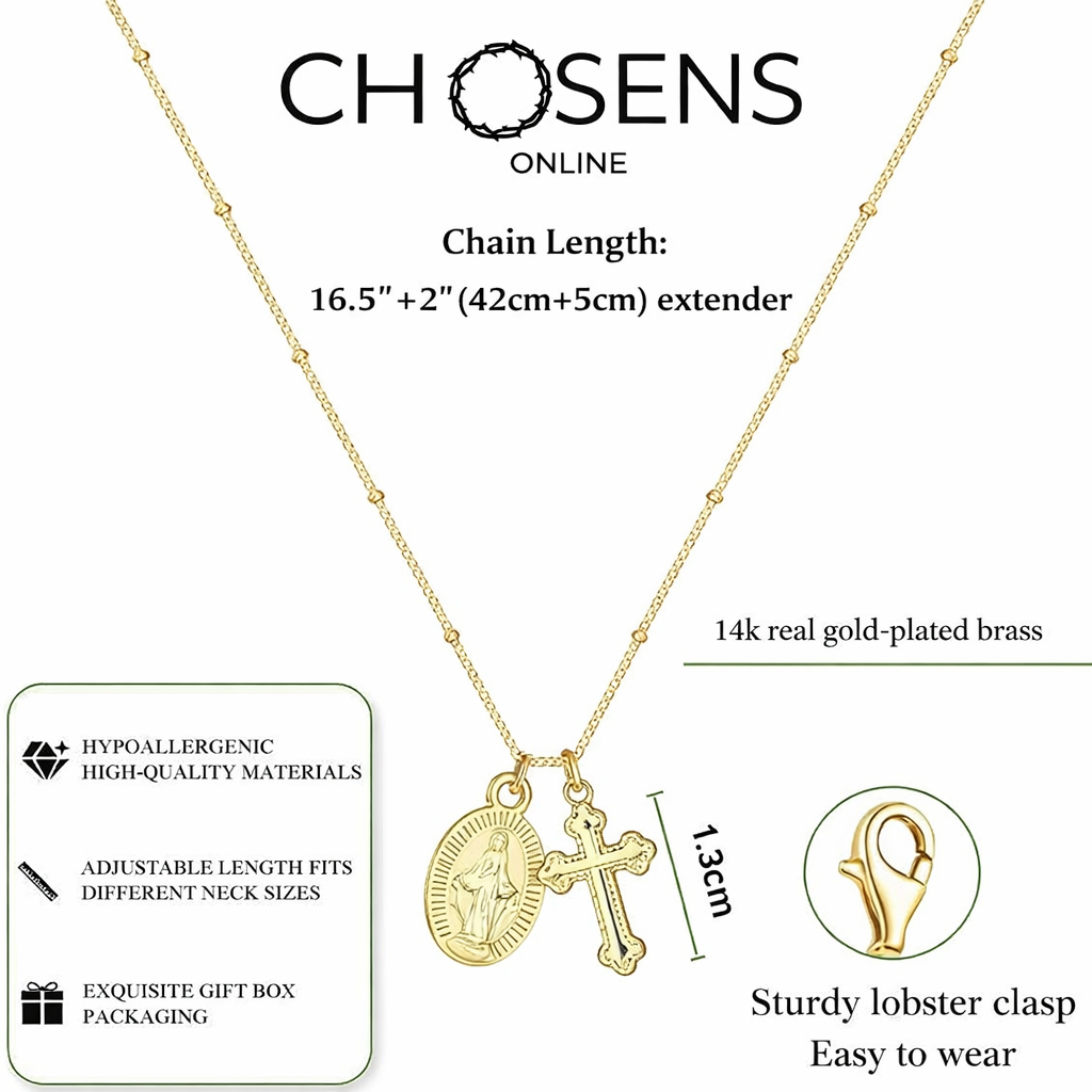Virgin Mary Miraculous Medal & Cross Necklace – A Symbol of Faith, Miracles & Protection