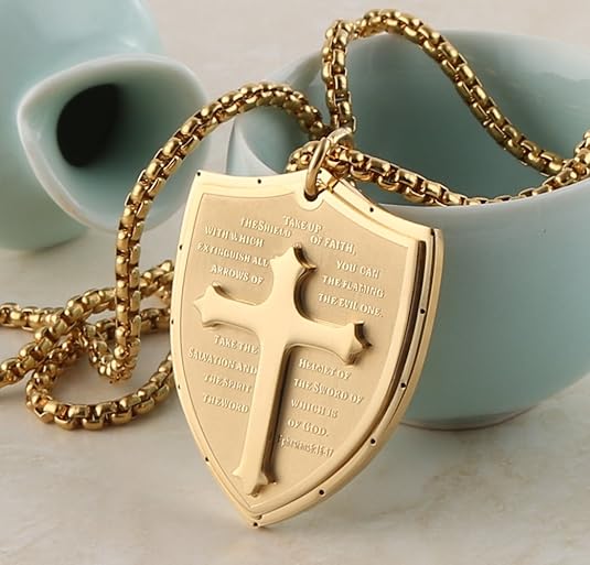 Shield Armor of God Ephesians 6:16-17, Faith Cross S Pendant Necklace