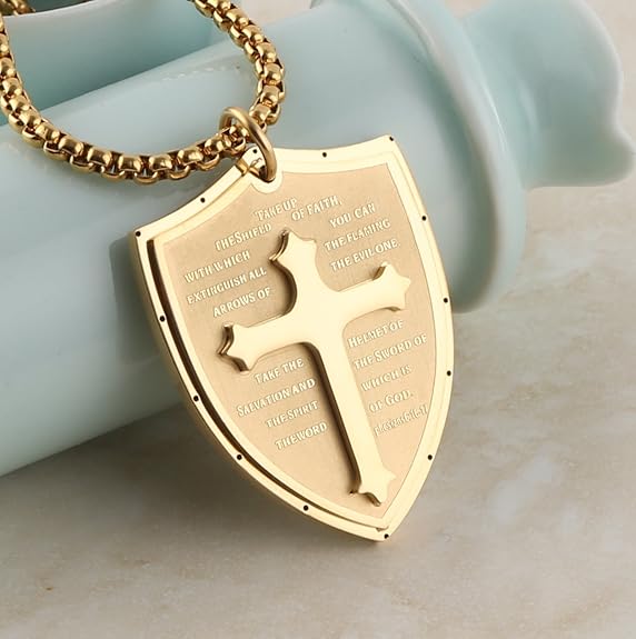Shield Armor of God Ephesians 6:16-17, Faith Cross S Pendant Necklace