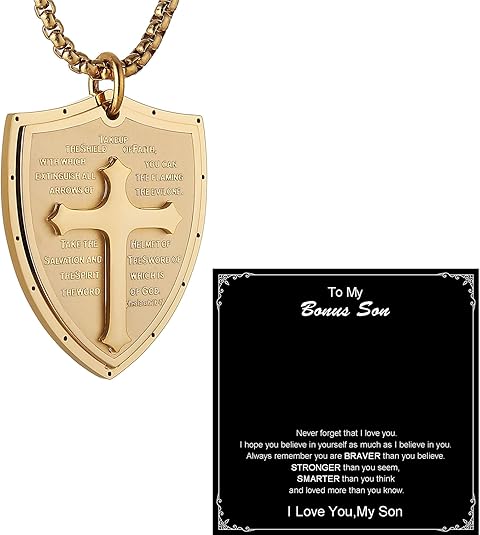 Shield Armor of God Ephesians 6:16-17, Faith Cross S Pendant Necklace