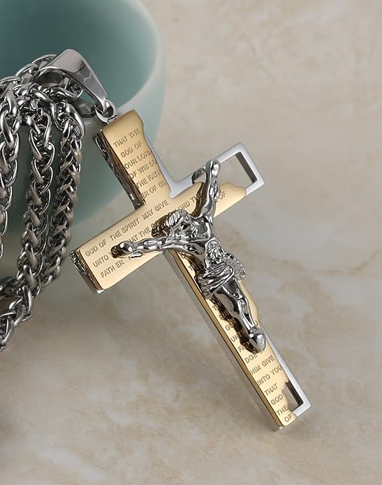 Cross Crucifix Bible Prayer Pendant Necklace