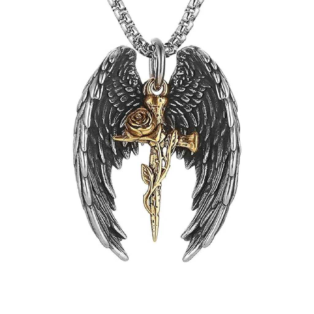 Wings Rose Cross Necklace